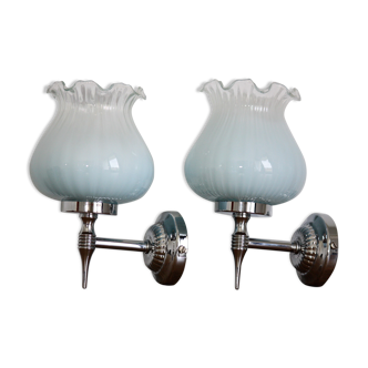 Pair of blue glass sconces