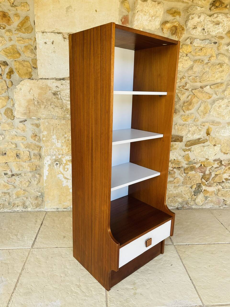 Vintage teak storage unit with shelves and drawer circa 1970s