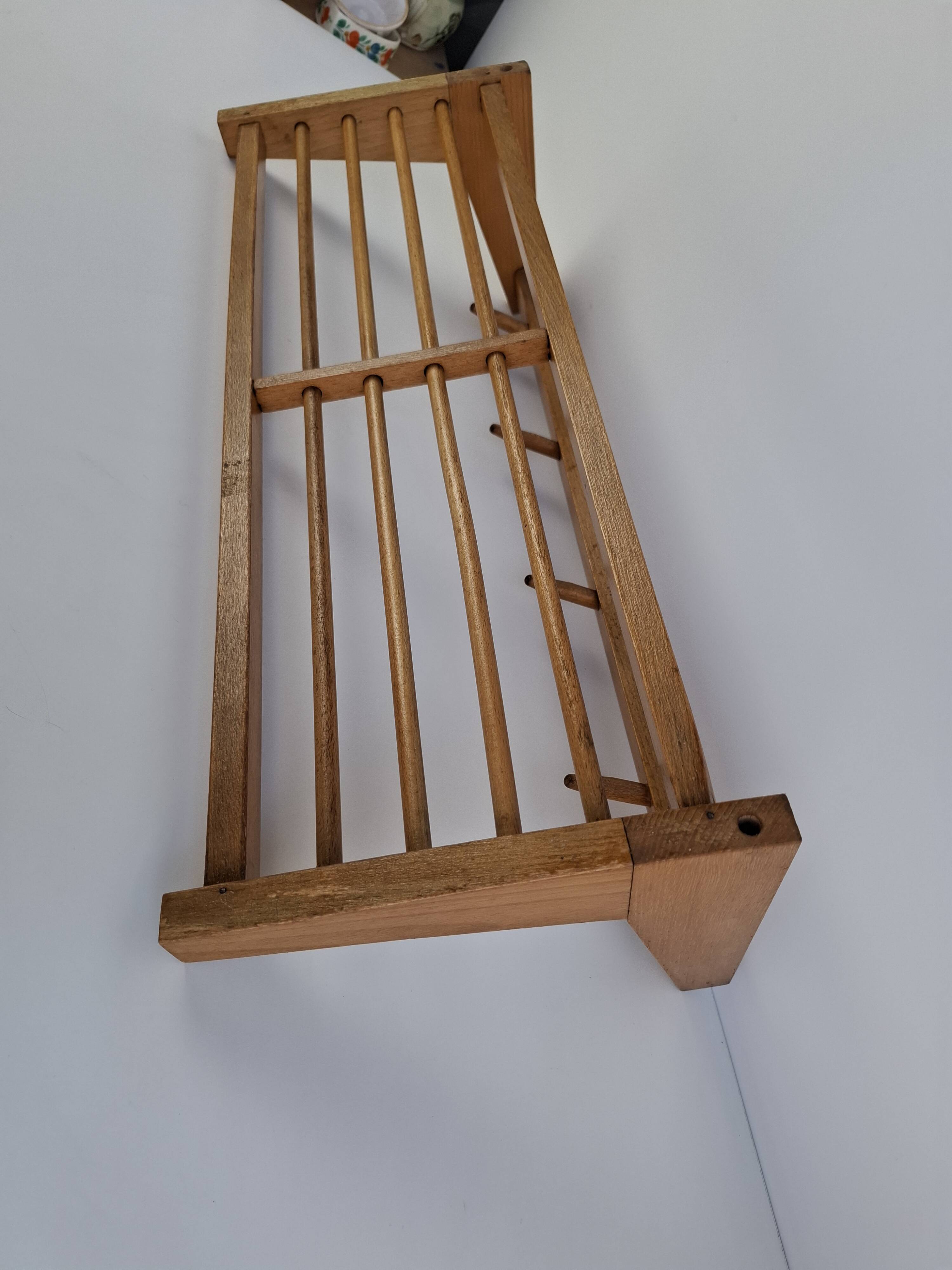 Mid-century Czechoslovak wooden wall coat rack with shelf, Uluv, 1970s