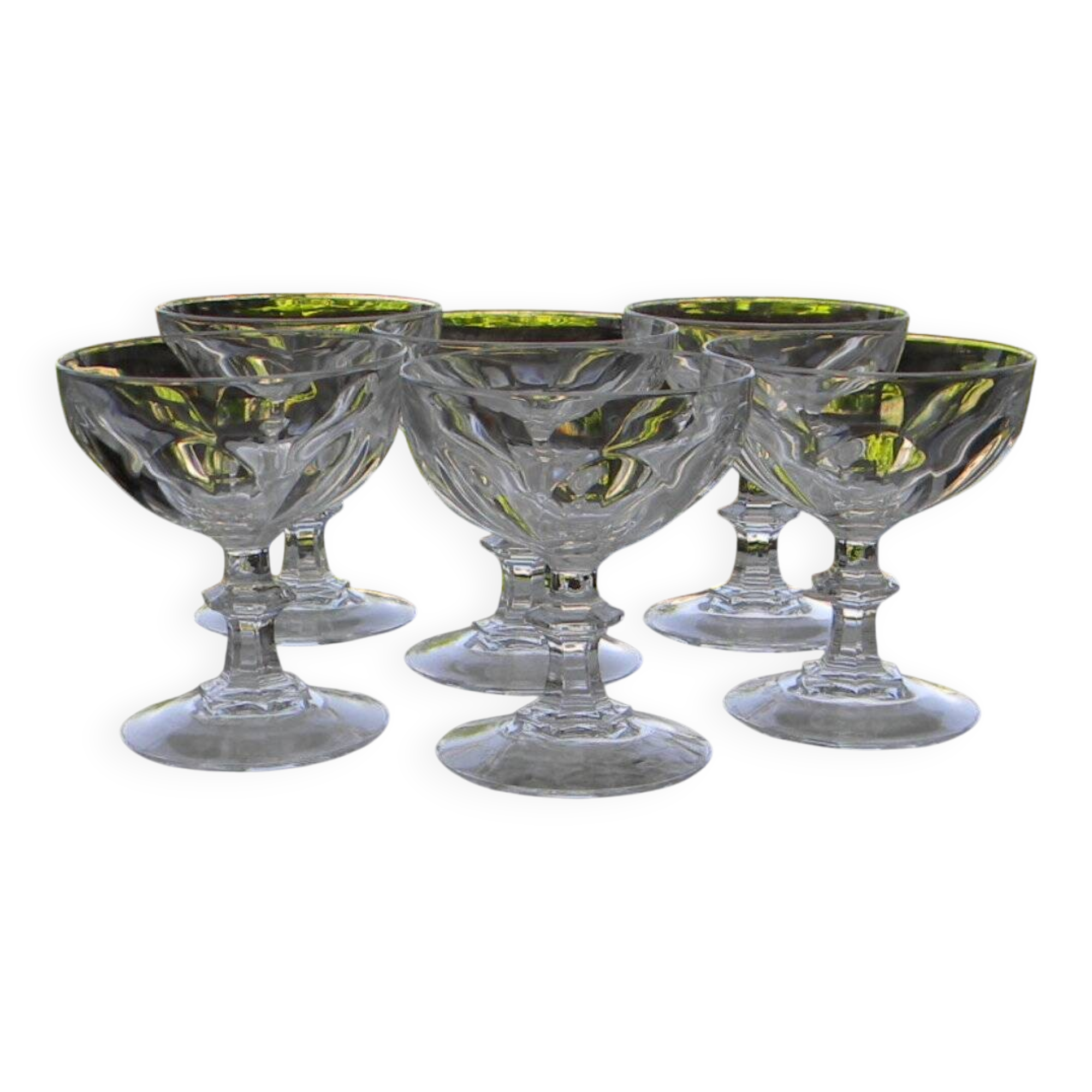 Set of 6 ARQUES crystal champagne glasses. Rambouillet model.