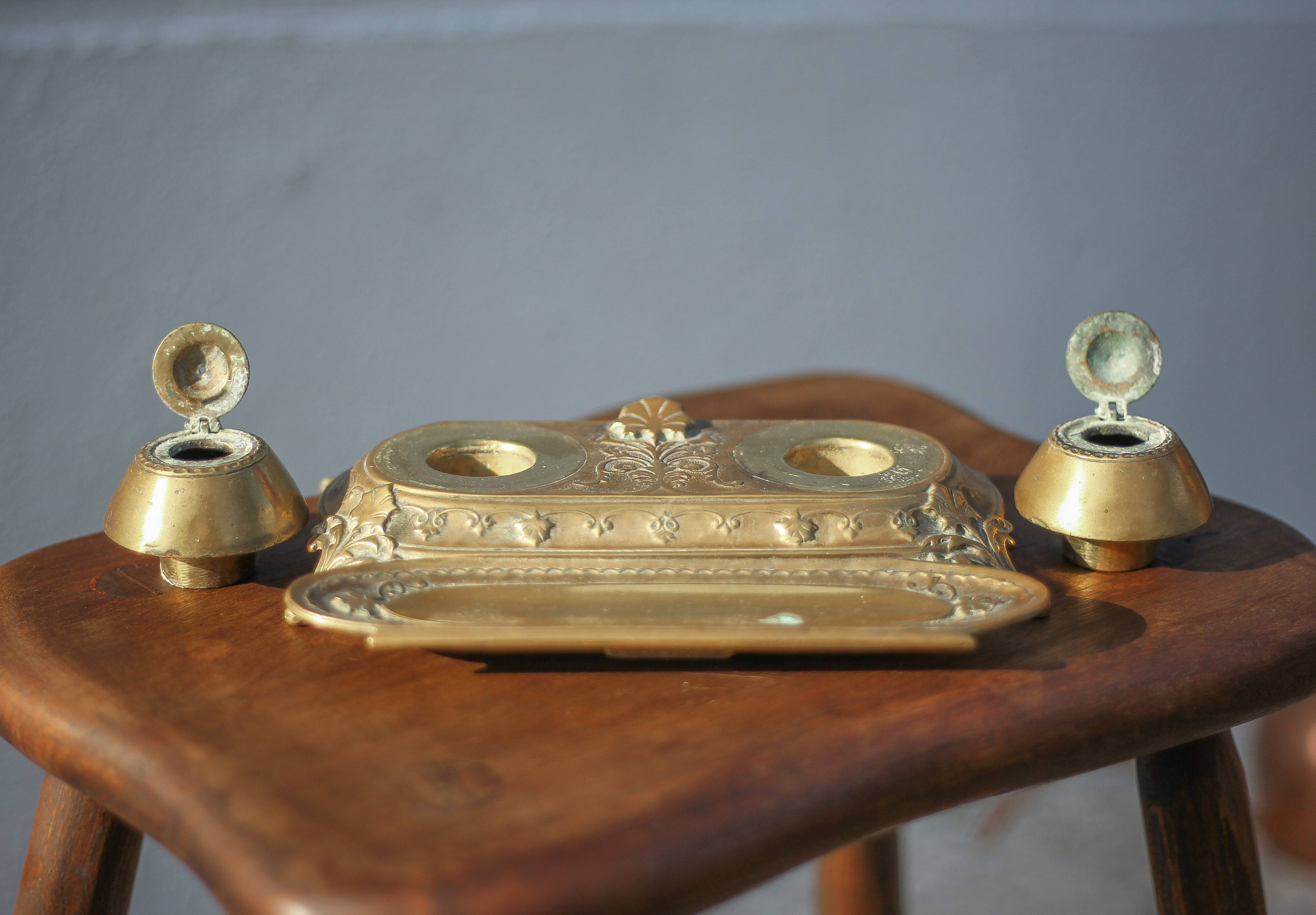 Carpe diem bronze inkwell, rocaille inkwell, office decor, collection, inkwell