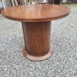 Vintage round oak coffee table with a door