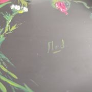 Authentic Longwy dish Black enamels decorated with poppies Louis Valenti 1960
