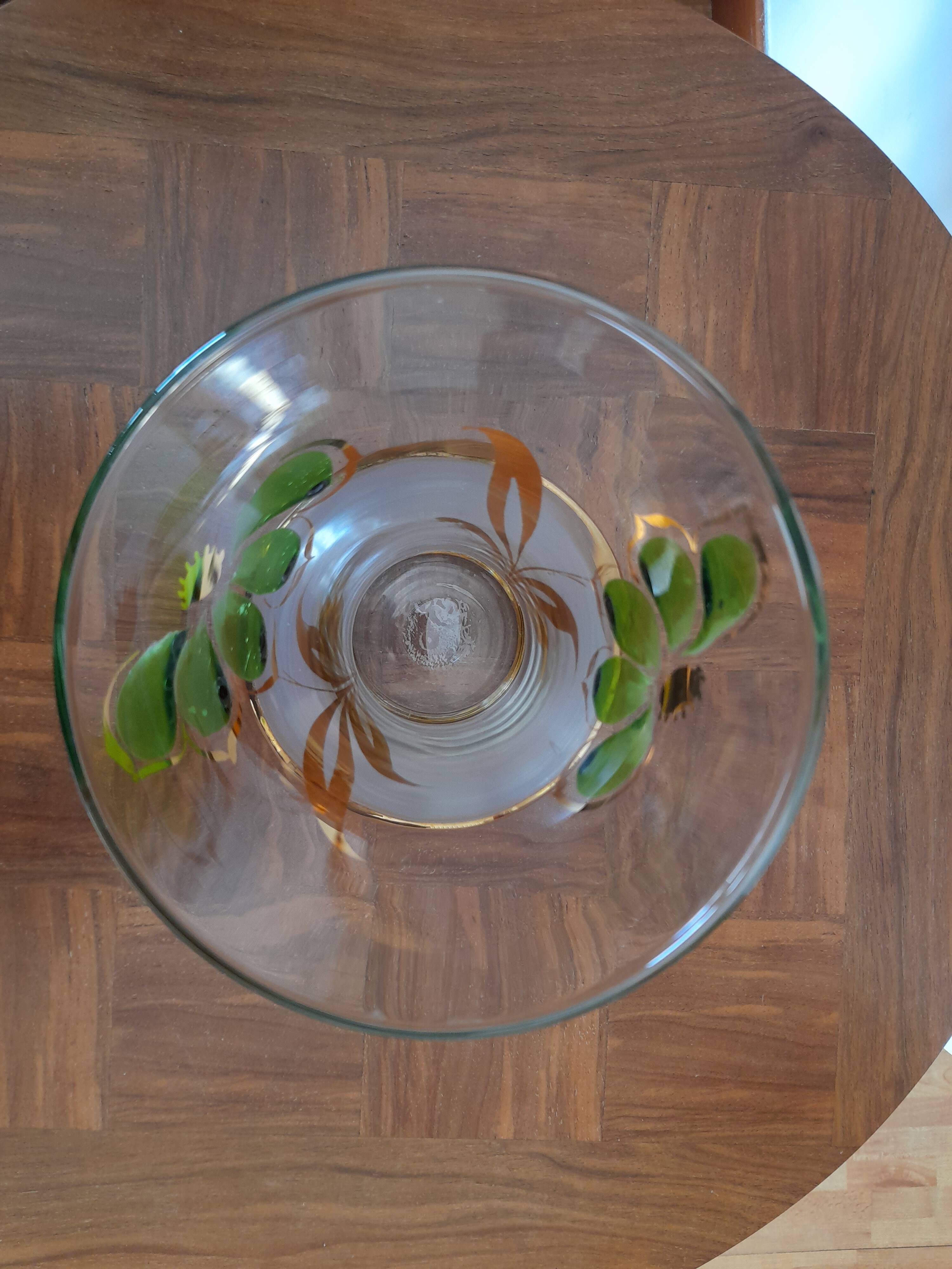 Old glass vase with gilding and Art Deco painted flowers
