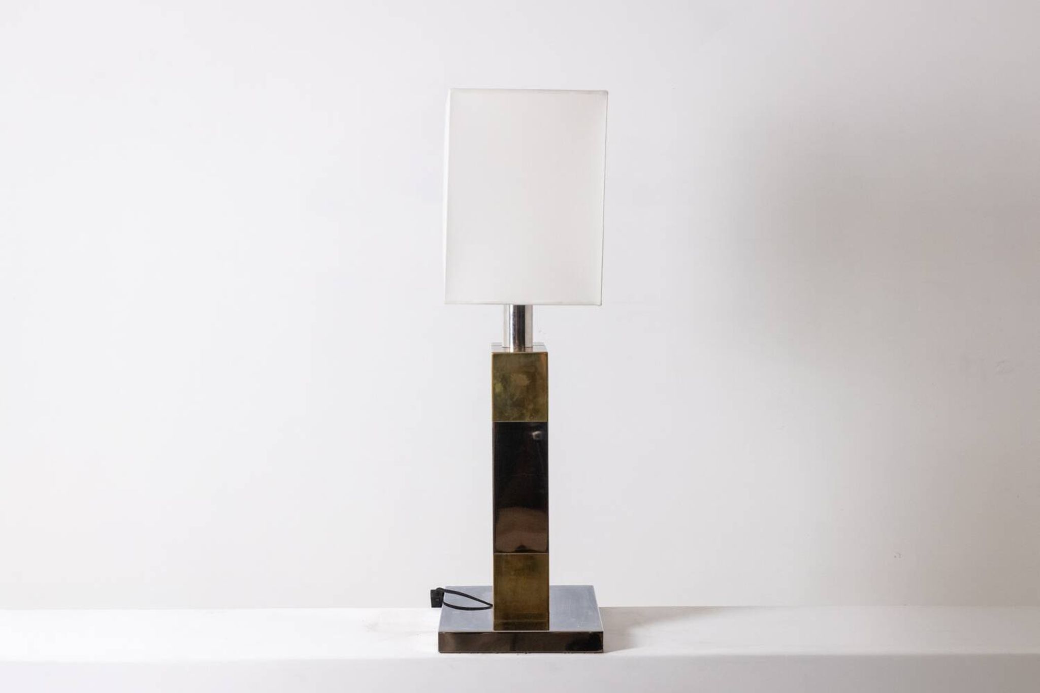 Pied de lampe géométrique en métal argenté et doré par Sandro Petti, années 1970