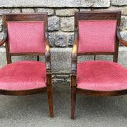 Pair of Empire armchairs, Consulate, walnut and velvet, 19th century.