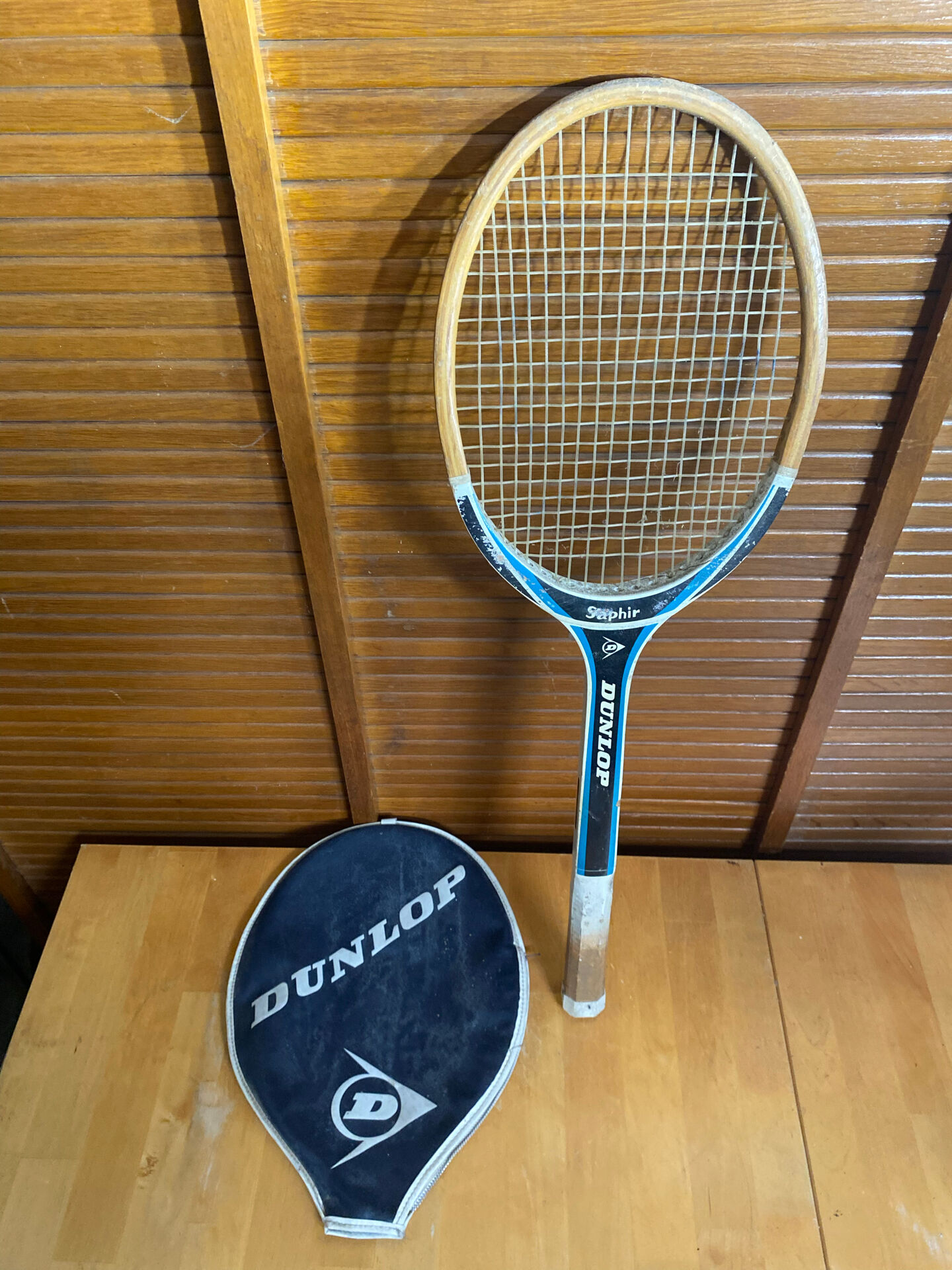 Vintage dunlop saphir wooden tennis racket + dunlop vintage cover #e