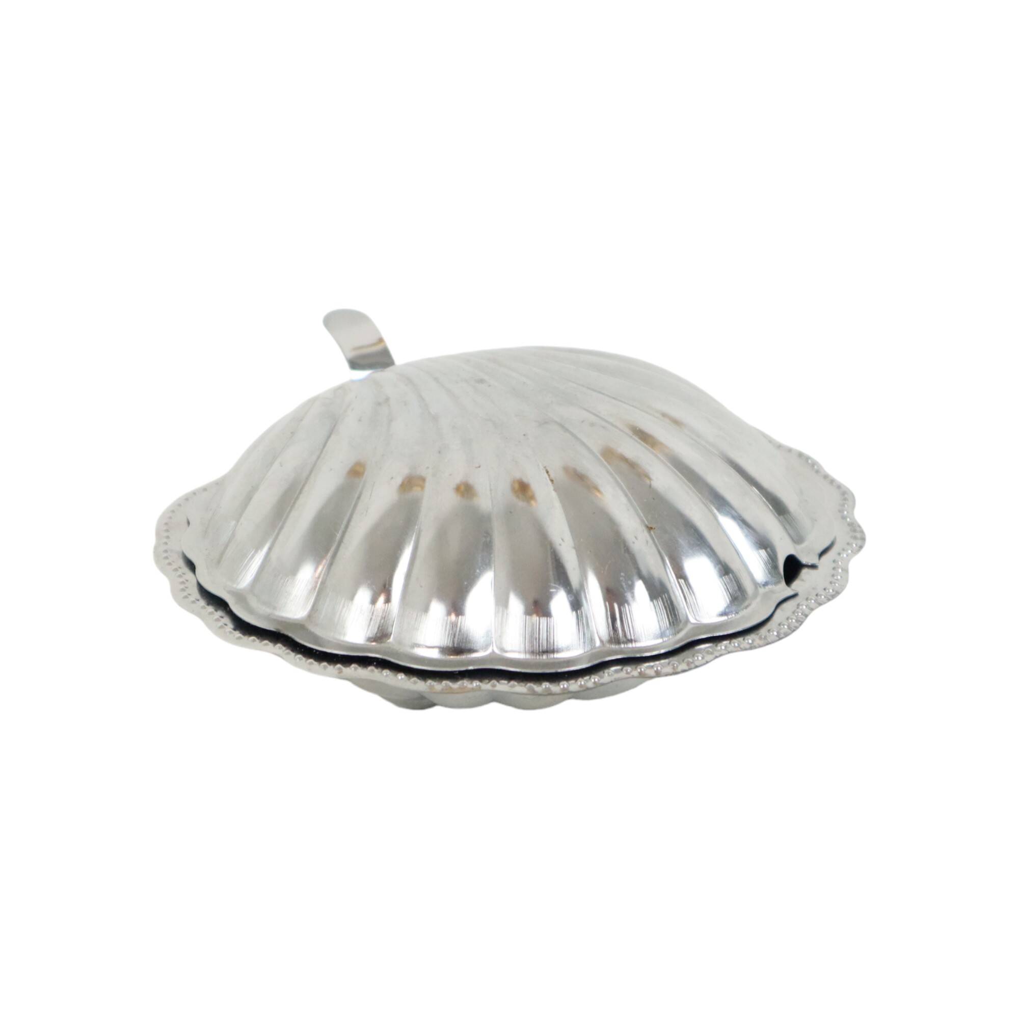 Shell Butter Bowl Caviar Holder Chrome Blue Glass Vintage
