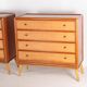 Pair of rattan and wood bedside tables