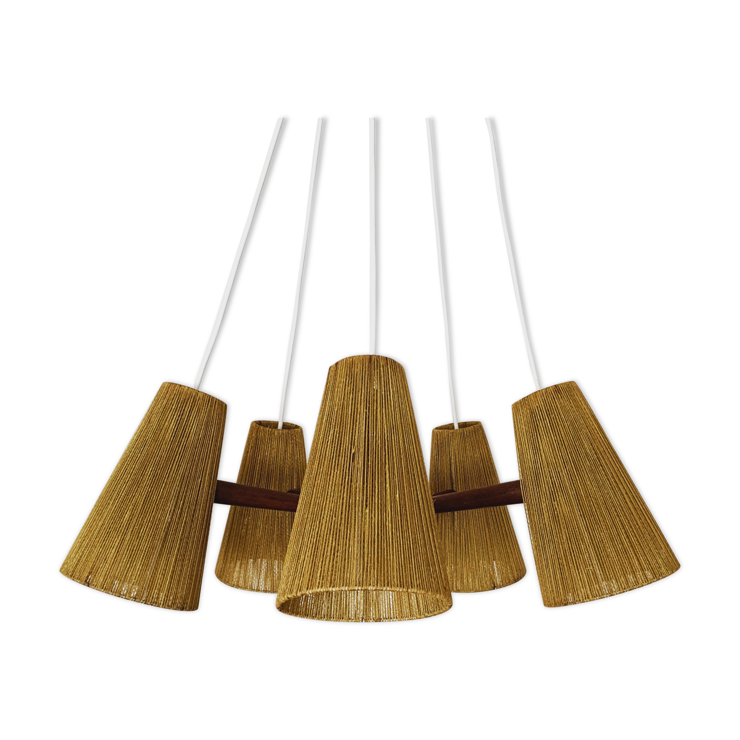 Teakwood and raffia bast chandelier by Temde