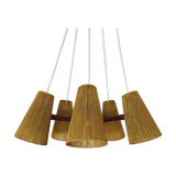 Teakwood and raffia bast chandelier by Temde