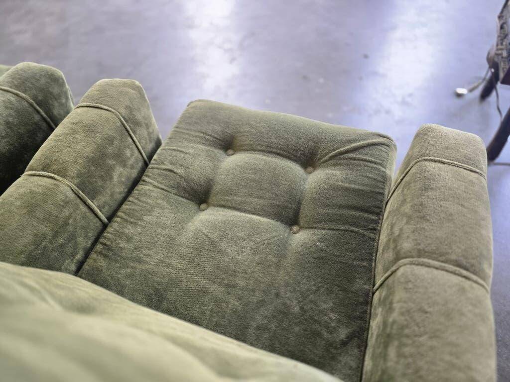 Ensemble de 2 chaises/fauteuils simples vintage verts à franges