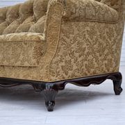 1950s, Danish 3-seater sofa, furniture velour, carved oak wood.