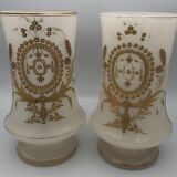 Pair of vases in opaline decoration of motifs of garlands, edges of gold, xixth
