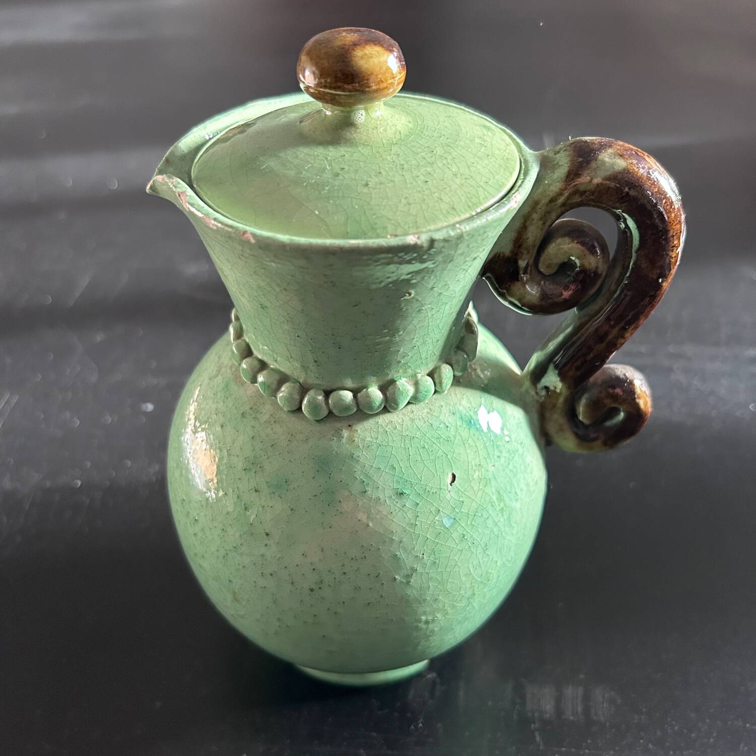 Art Deco Celadon Beaded Teapot