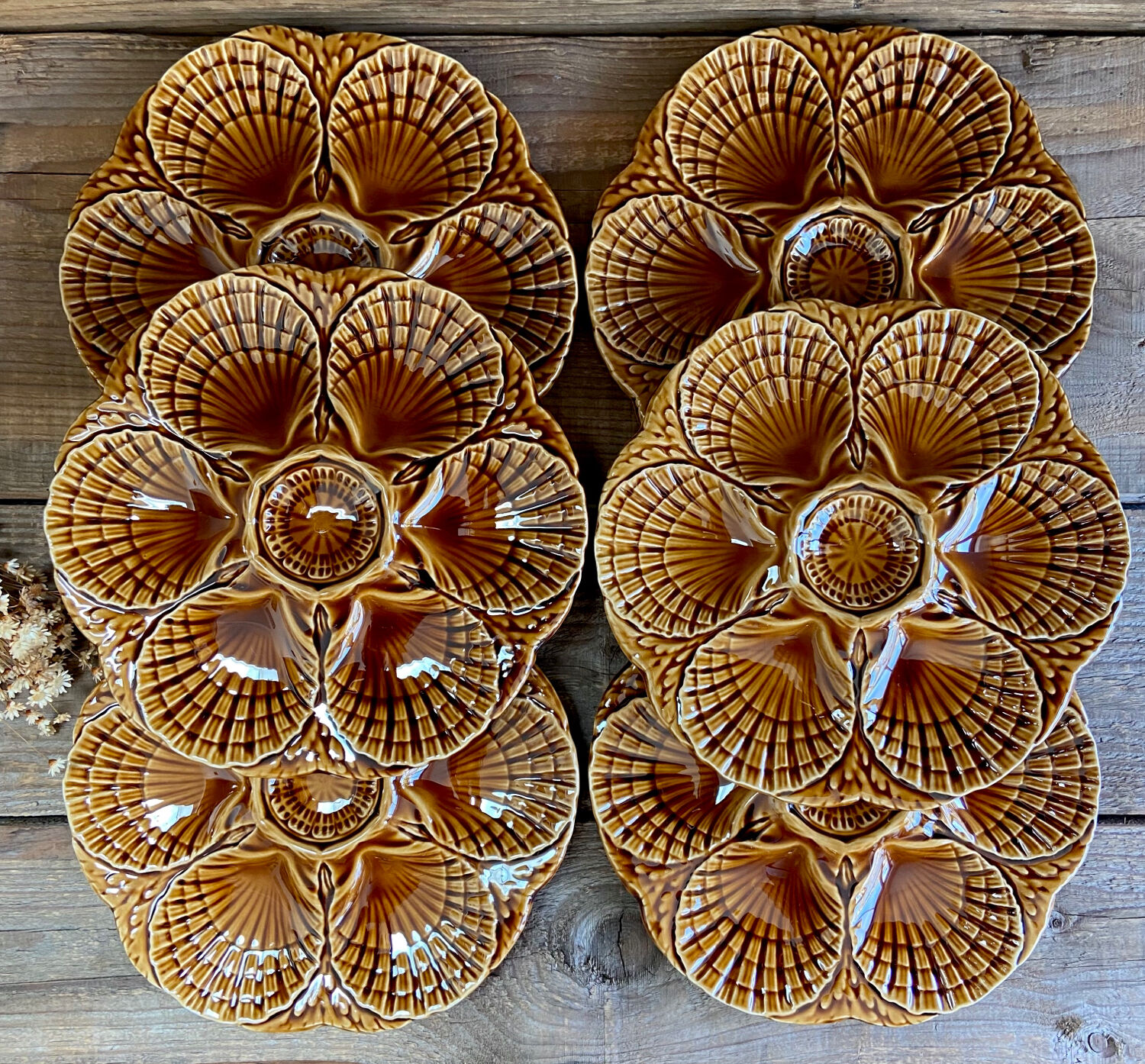 6 Sarreguemines oyster plates France in a slip
