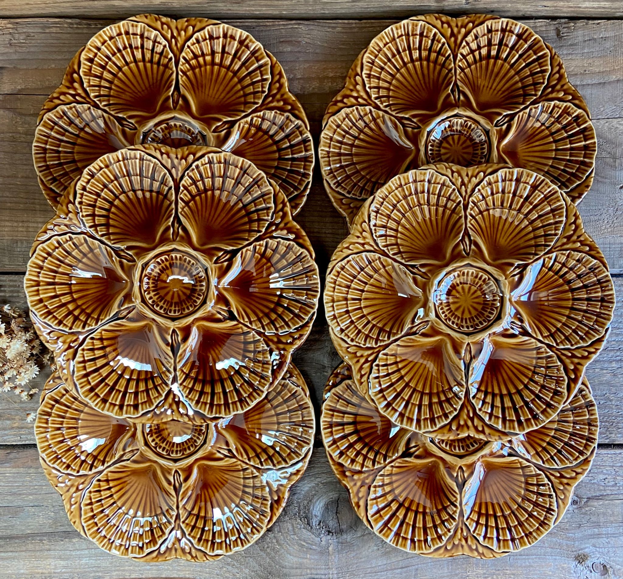 6 Sarreguemines oyster plates France in a slip