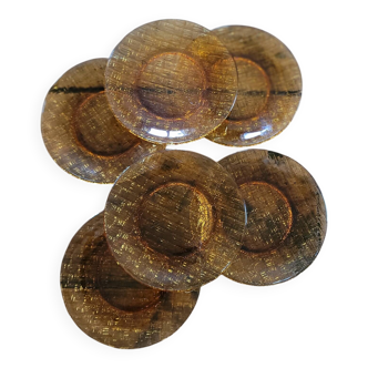 Textured Amber Glass Dessert Plates