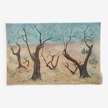 Les arbres nus lithographie originale signée à la main Alain Bonnefoit