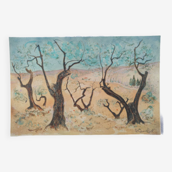 Les arbres nus original hand-signed lithograph Alain Bonnefoit