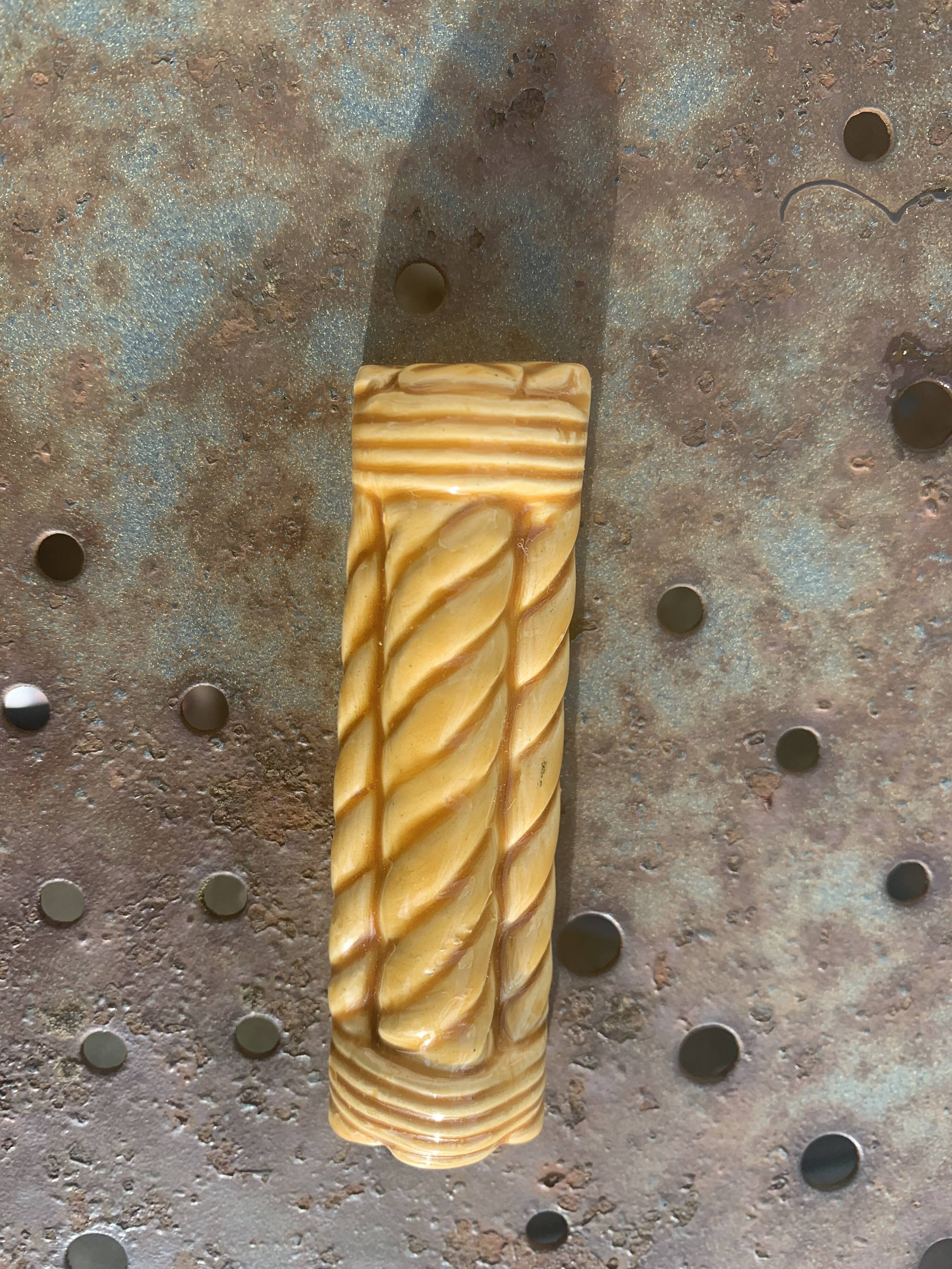 6 enameled ceramic knife holders, slip, vintage golden yellow