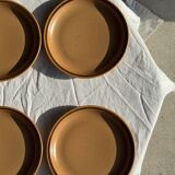 Set of 11 small dessert plates in brown-striped stoneware from Sarreguemines.