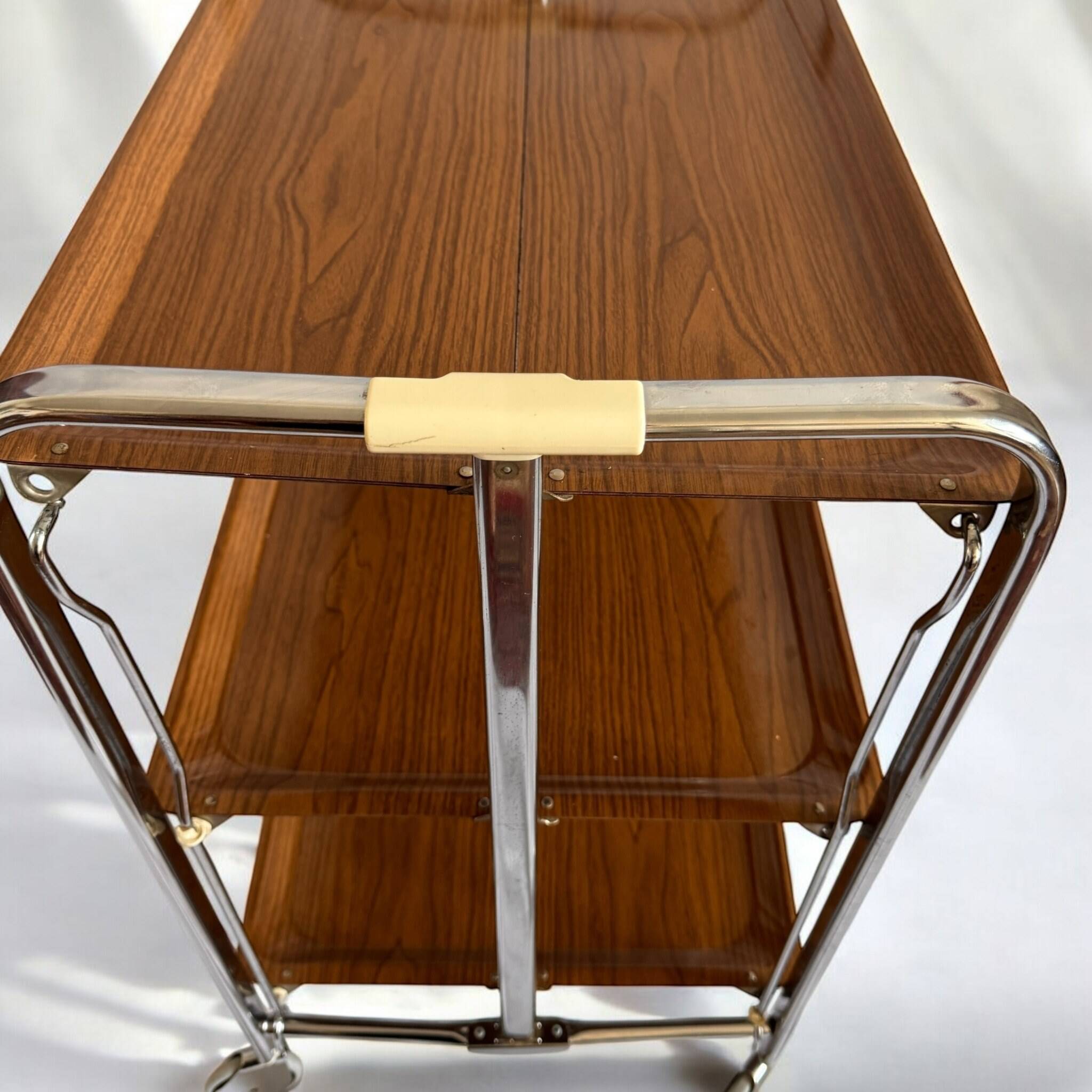 Bremshey Dinett Folding Trolley, Chrome & Teak, 1970s