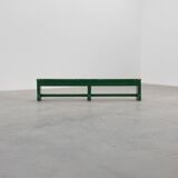 Rustic primitive green farmhouse bench in solid oak, France ca. 1900