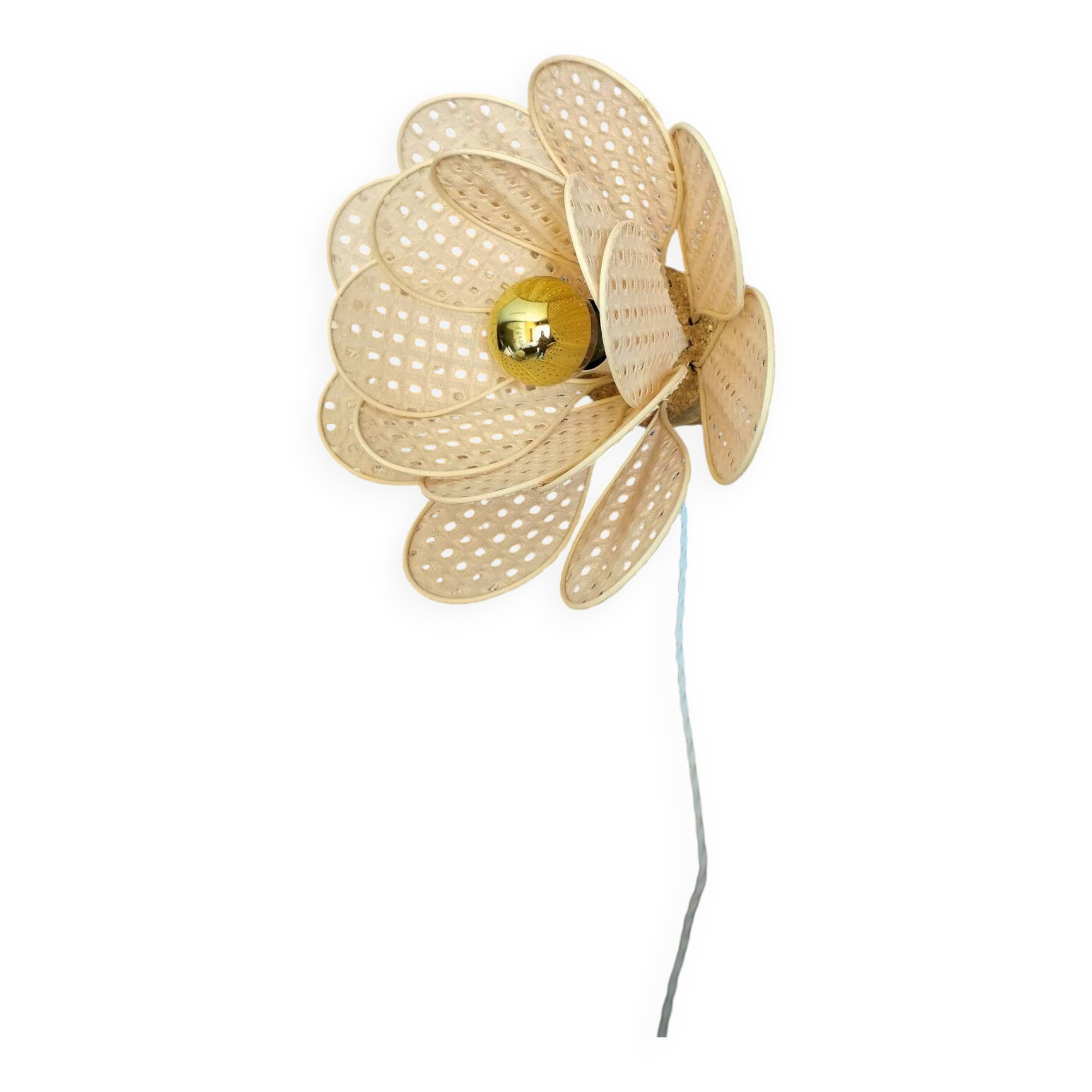 Flower wall light made of rattan petals and nude embroidery