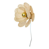 Flower wall light made of rattan petals and nude embroidery