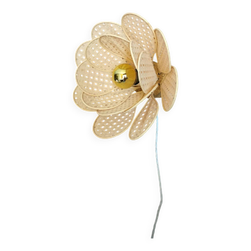 Flower wall light made of rattan petals and nude embroidery