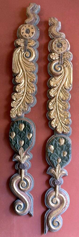 18th Century Italian Handcarved Polychrome Painted Pilaster Friezes, Set of 2