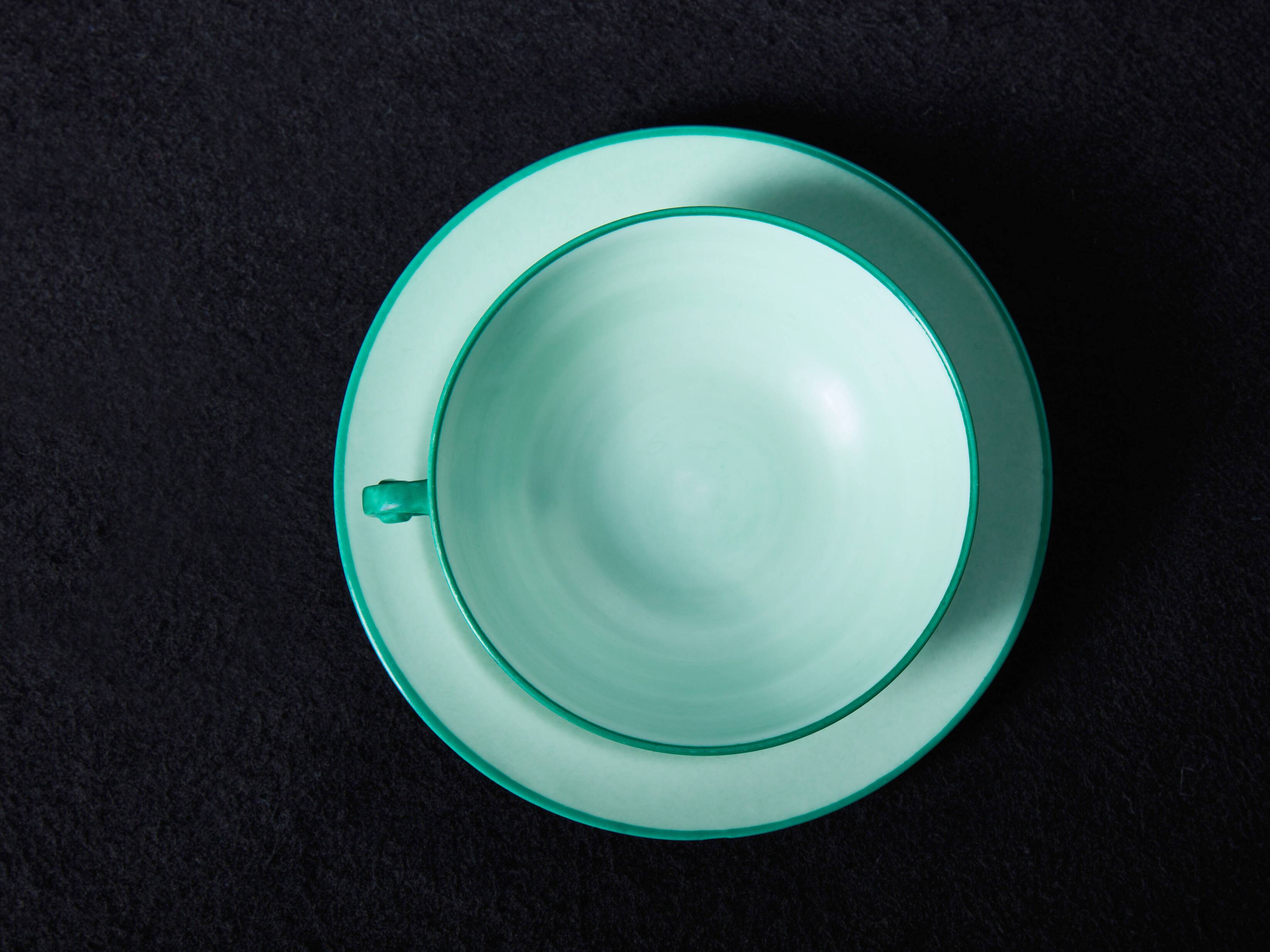Set of 7 vintage green coffee cups with 12 saucers