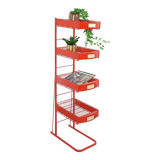 Rood metalen winkelvitrine winkelrek met manden vintage