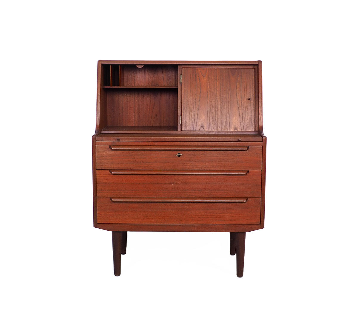 Danish teak secretaire with mirror and pull out desk, 1960s Danish teak secretaire with mirror