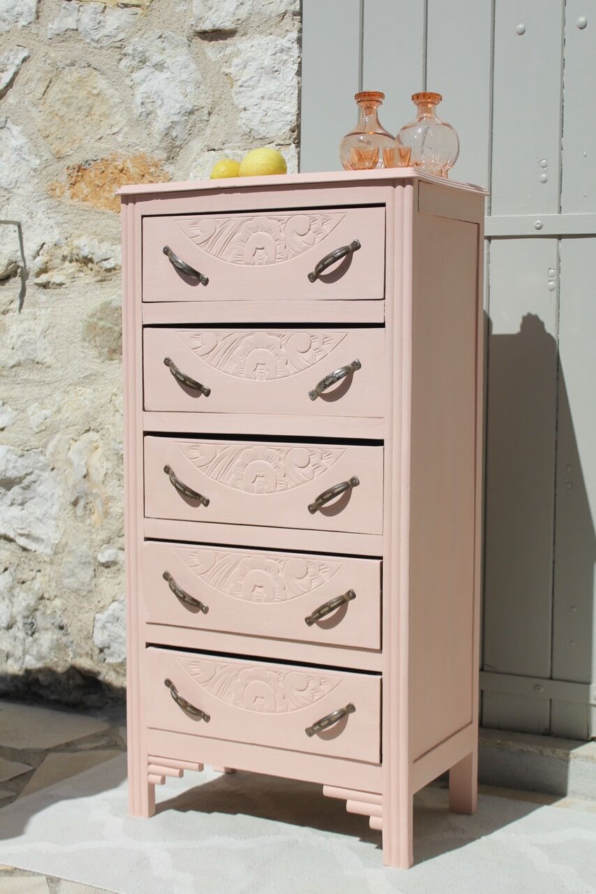Chiffonnier rose poudré art déco