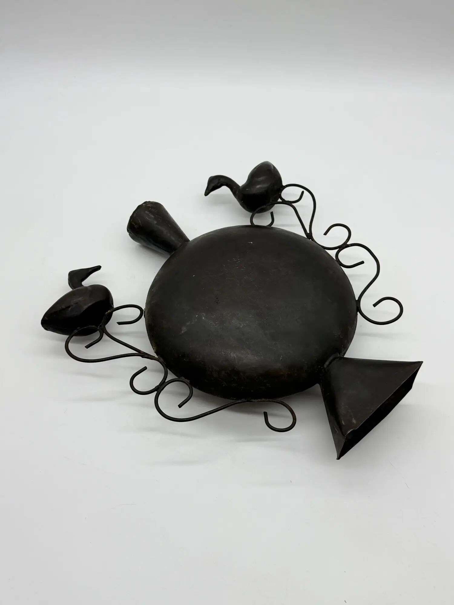 Vase with birds in forged metal, handcrafted, 1960s
