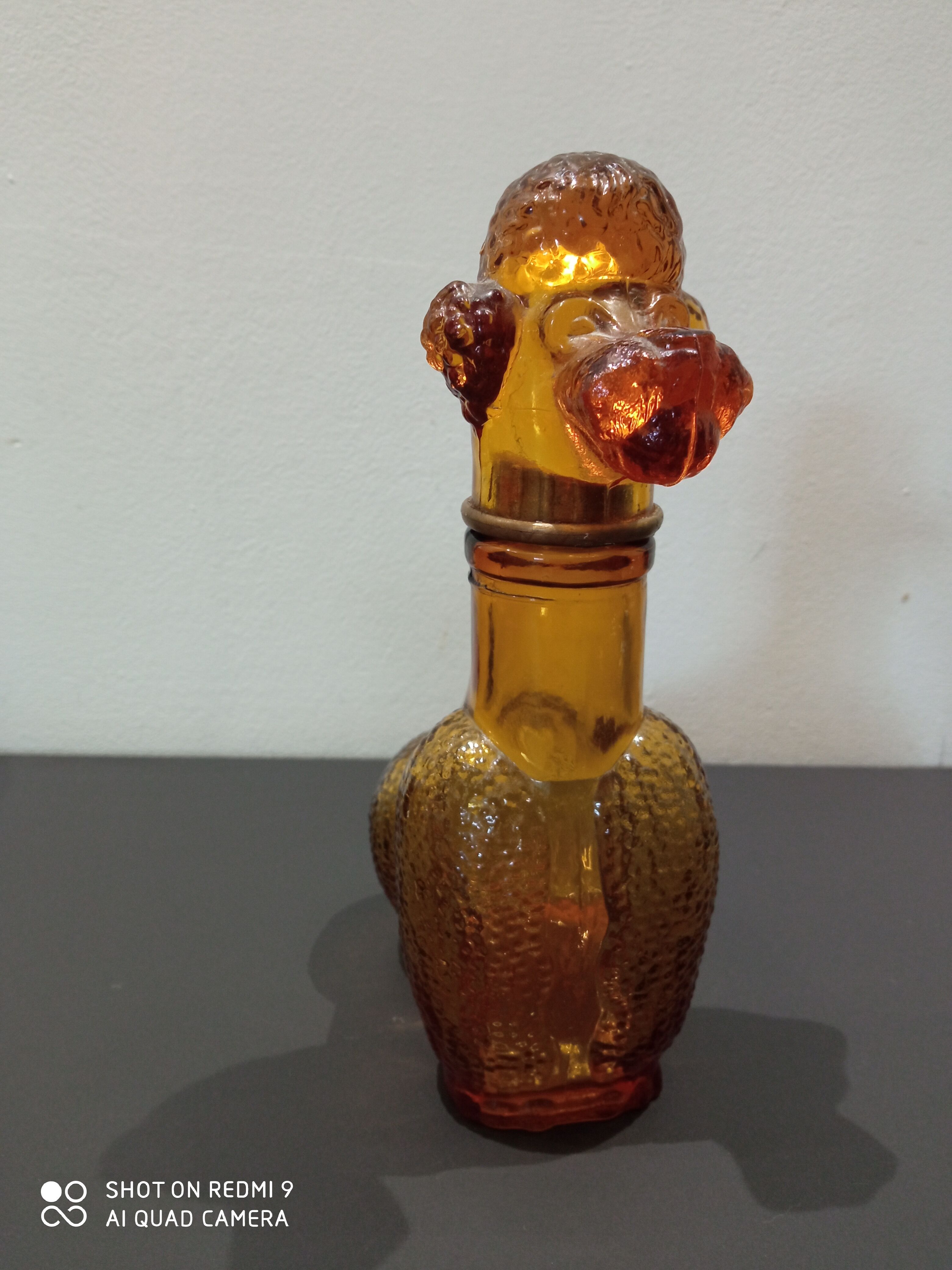 Old bottle in amber glass "poodle"