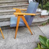 Pair of bridge armchairs with compass feet