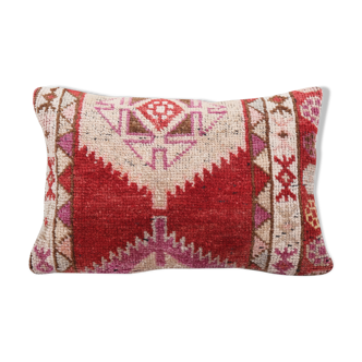 Organic wool outdoor turkish carpet pillow covers, red vintage herki oushak cushion cover tribal