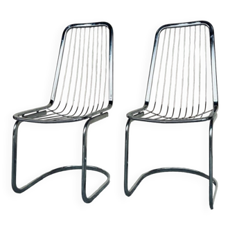 Vintage sled chair by Gastone Rinaldi in chrome wire, 1970s made in Italy
