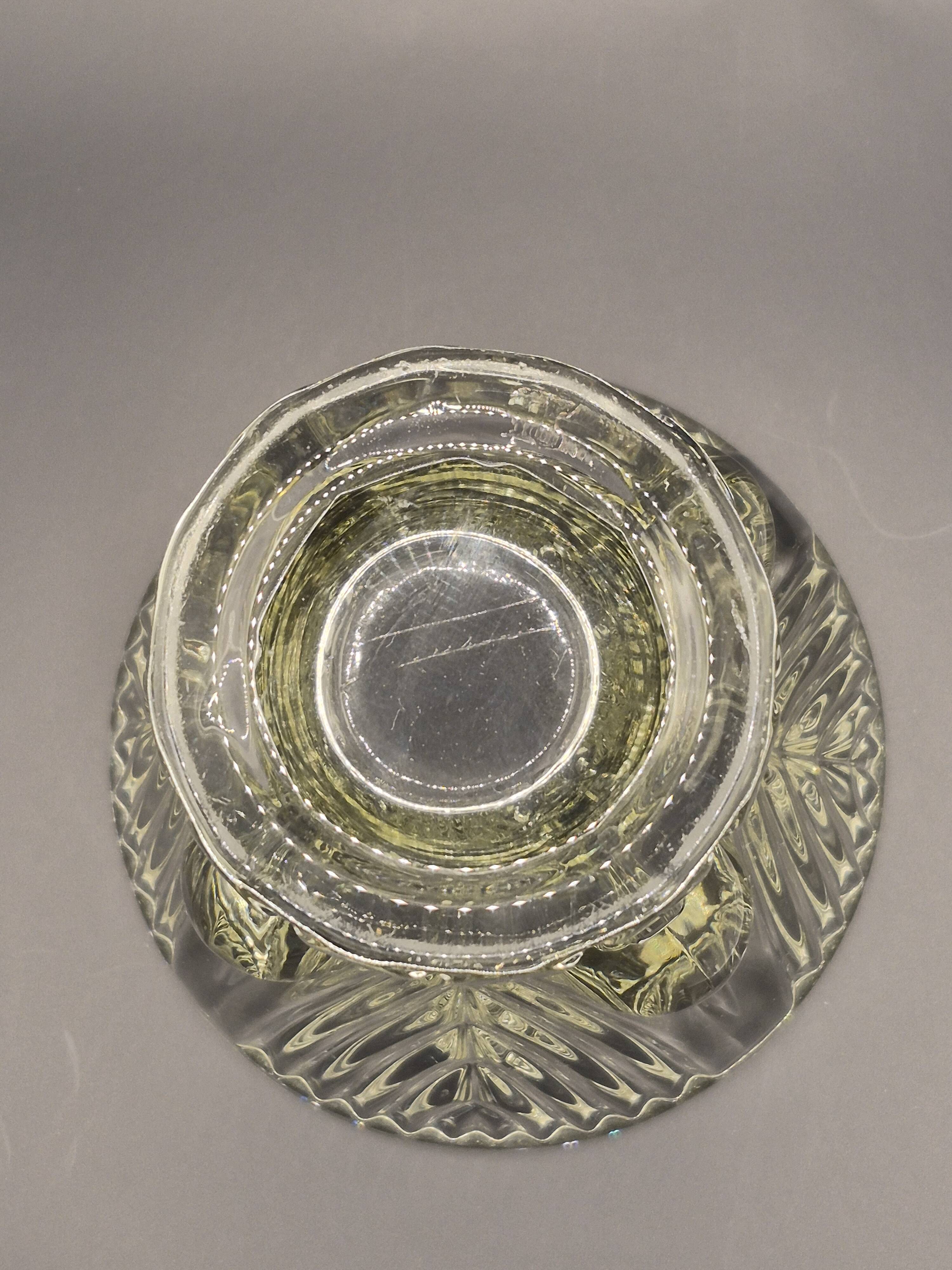 Vintage thick moulded glass/crystal vase Sculptural design Art Deco