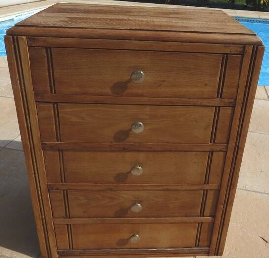 Antique upholsterer furniture with 3 drawers and a false drawer door – Completely restored