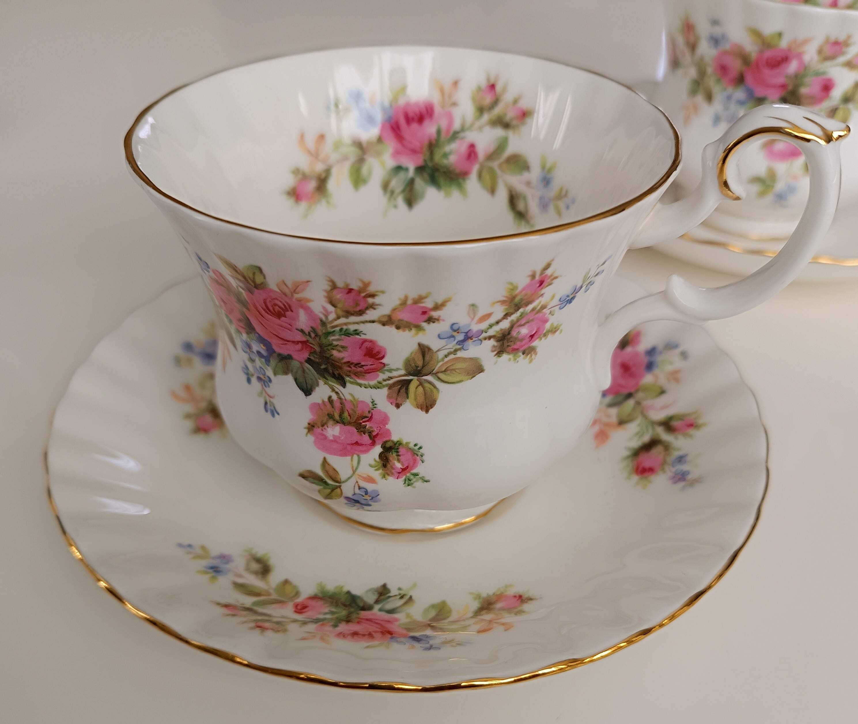 Royal Albert English porcelain set of 2 cups, saucers, and milk jug.