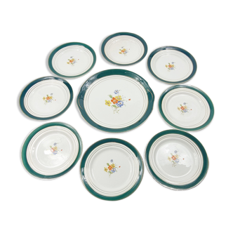 Dessert service 8 plates + 1 main course - vintage Ceranord cakes 50 blue teal duck