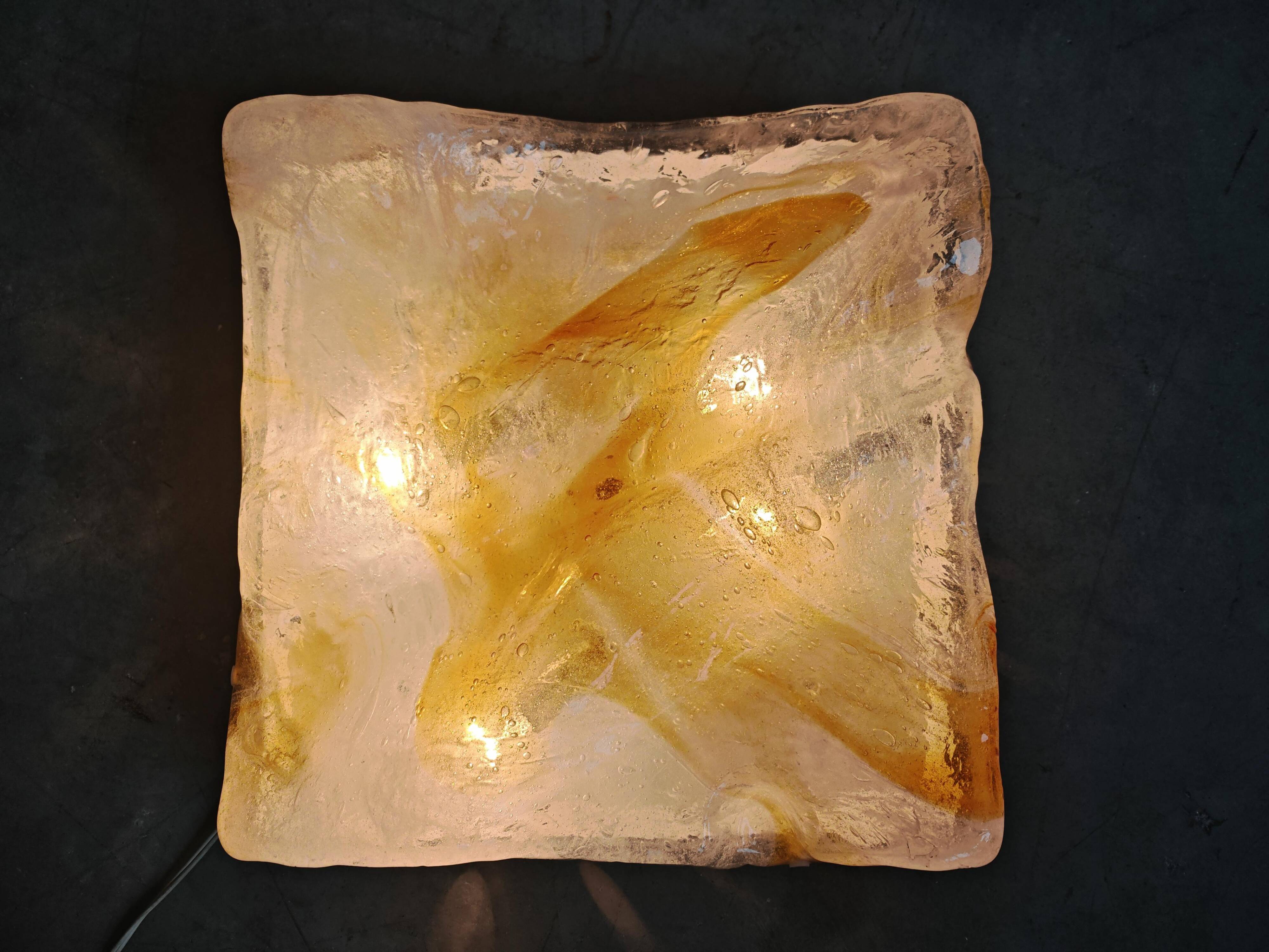 'Wave' ceiling light in amber glass by Mazzega from the 1970s.
