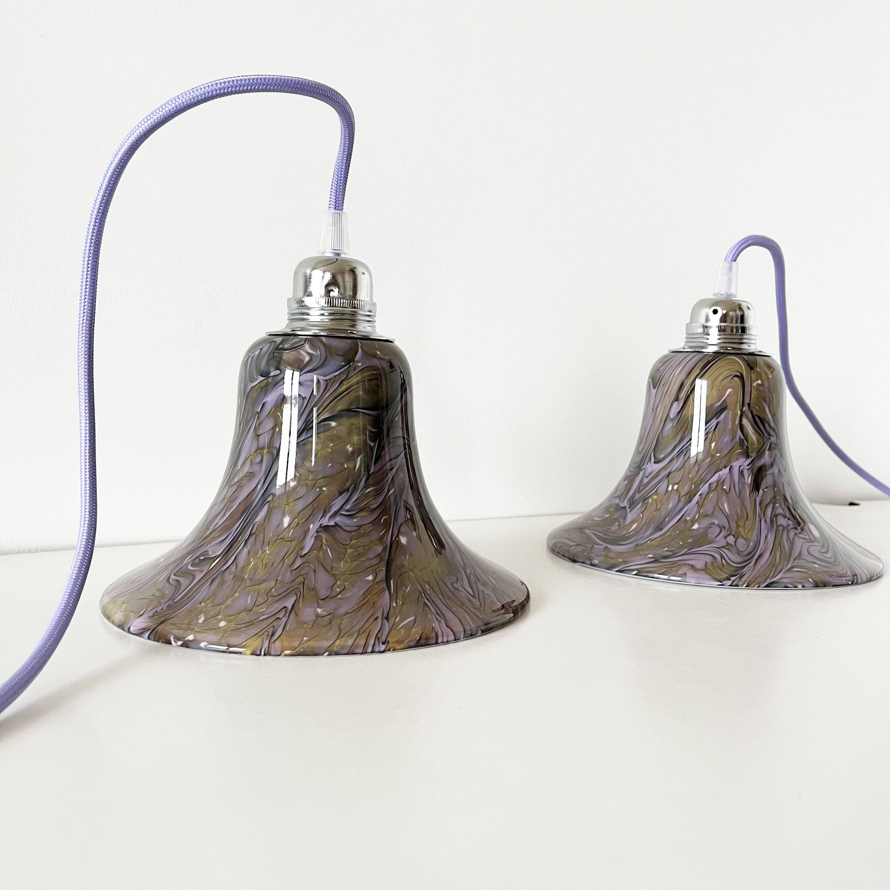 Pair of vintage purple opaline globe lamps