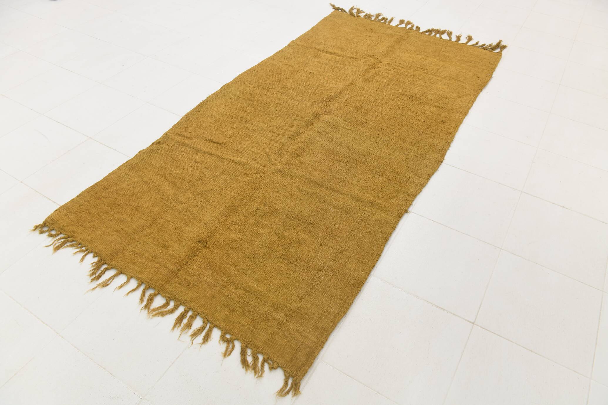 Turkish Dark Mustard Vintage Kilim Rug, 135x268Cm