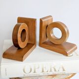 Vintage wooden bookends in Bauhaus mid-century minimalist style.