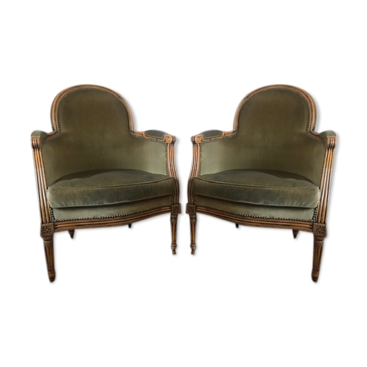 Velvet bergère chairs